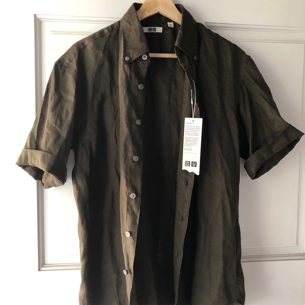 Uniqlo army green linen shirt size XS